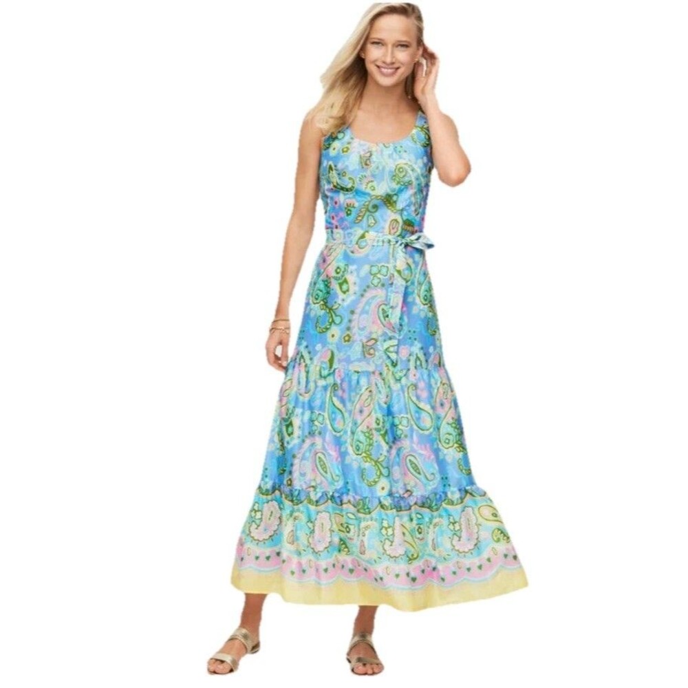 Talbots Voile Paisley Midi Dress Womens 2 Belted Sleeveless Easter Cottagecore